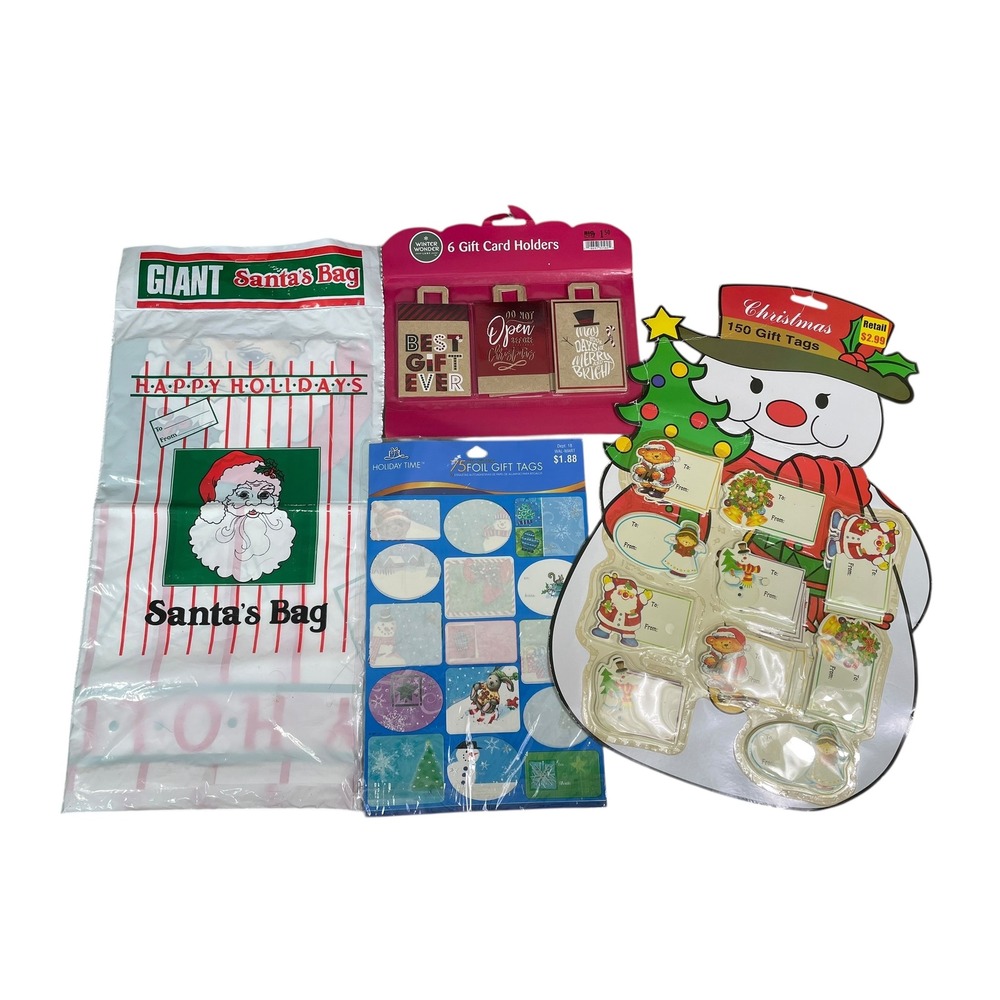 Vintage Christmas Stationery Set Santa‎ Gift Bag Card Holders Tags Stickers Lot